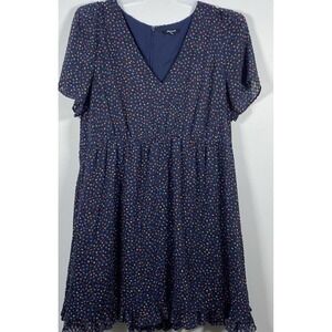 Madewell Sugar Dot Flutter Sleeves V-neck Dress Women's Size 16 Navy‎ Blue